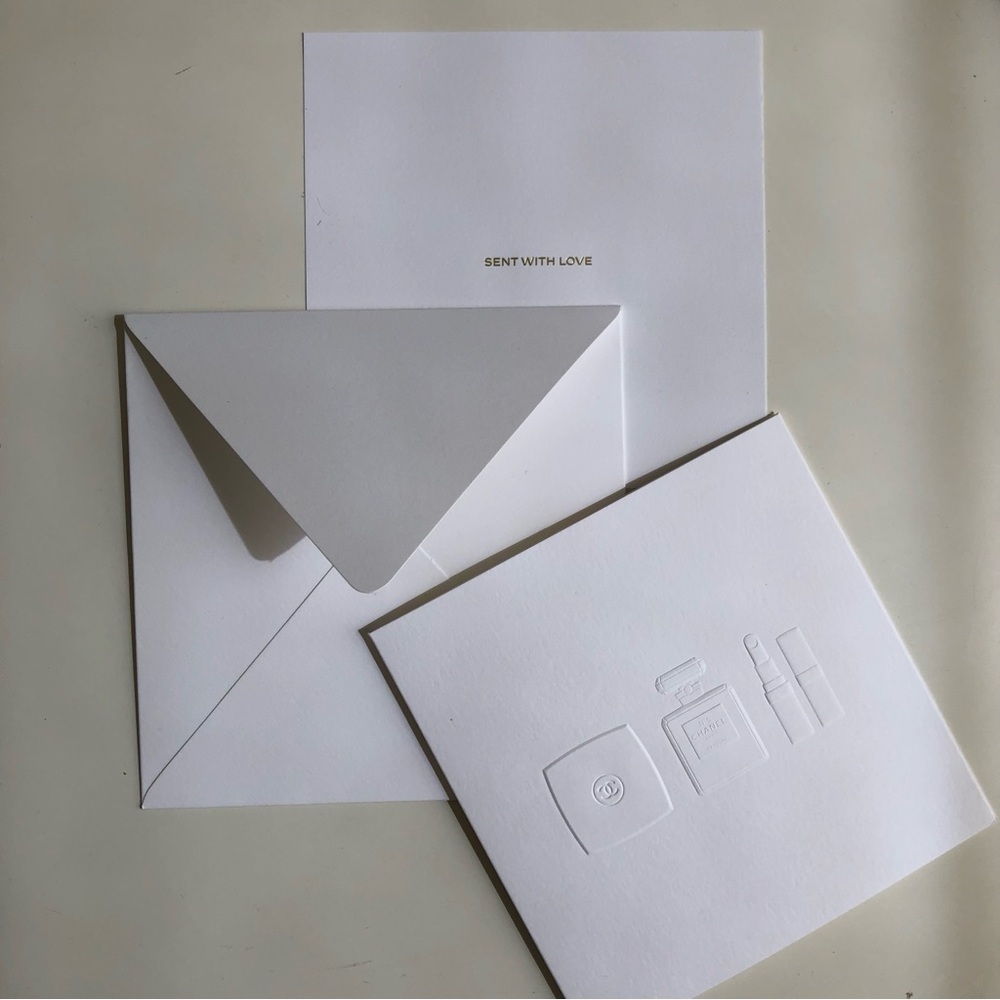 CHANEL Perfume Embossed Blank Note Greeting Post Card with Envelope NEW